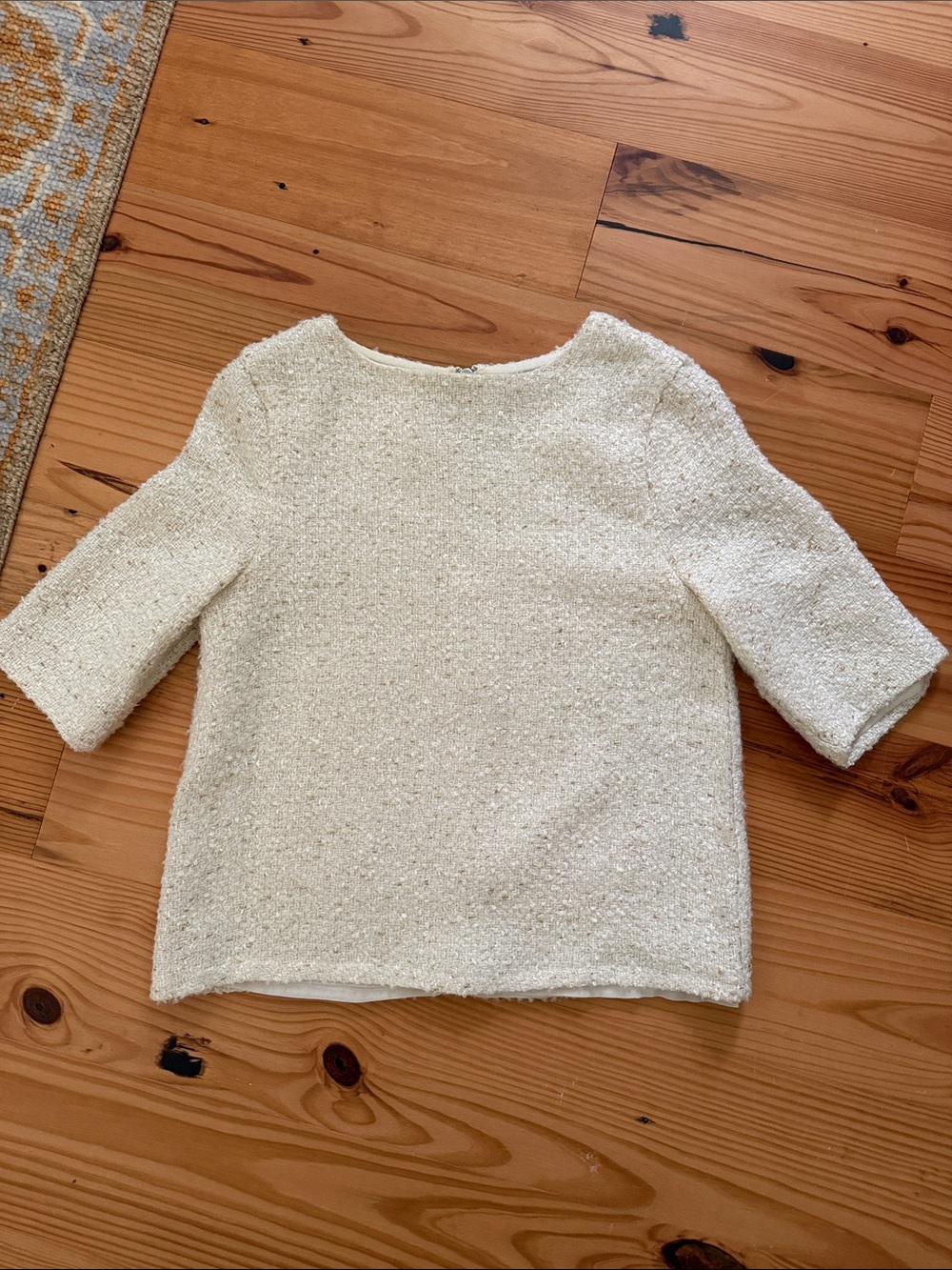 Glamorous Cream Bouclé Crewneck Short Sleeve Sweater Top